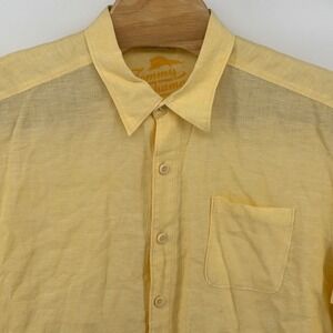 Tommy Bahama Mens‎ XXL Relax Fit Linen Button Down Shirt Yellow Long Sleeve